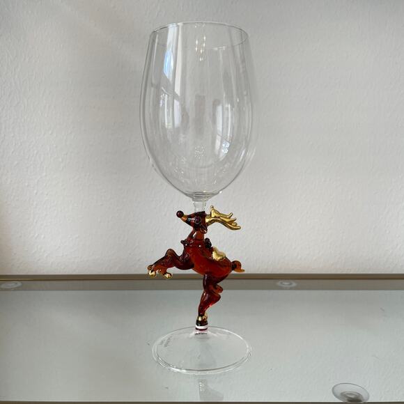 Neiman Marcus Christmas Reindeer Wine Glass Set of 2 in Holiday Red Gift Box NEW - Picture 10 of 13